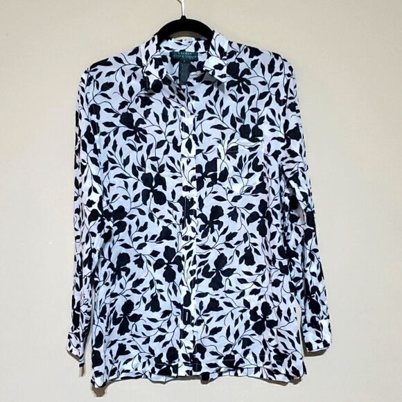 LAUREN RALPH LAUREN Floral Roll Tab Button Down Shirt - Size Large - Picture 1 of 7